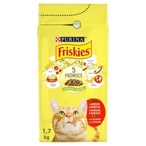 Friskies s lahodnou kombináciou hovädzieho a kuraťa a so zeleninou