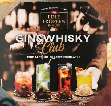 Edle Tropfen in Nuss Gin & Whisky Club plnené čokolády